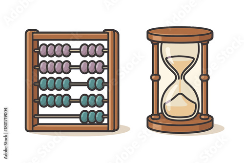 Abacus and hourglass symbols for calculation and time management concepts