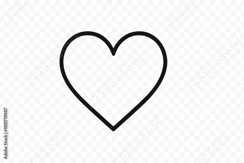 Simple black outline heart shape icon symbol for romance and affection