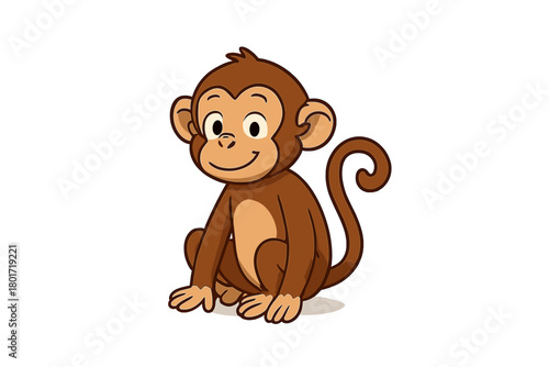 Cute cartoon baby monkey sitting with curly tail