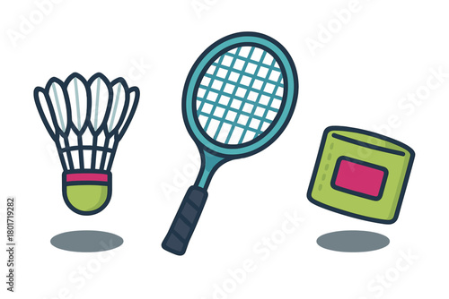Badminton equipment set with shuttlecock, racket, and accessory container for sports
