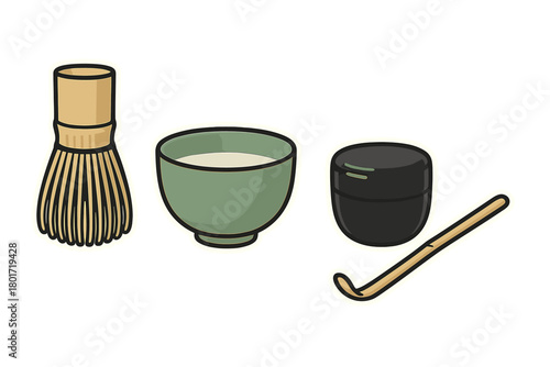 Matcha tea ceremony tools set with whisk bowl and scoop