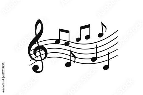 Black treble clef and musical notes on staff lines