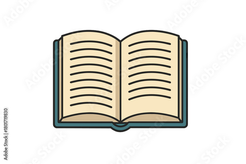 Open book with blank pages and simple lines representing text