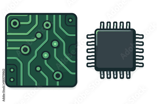 Stylized integrated circuit chip and printed circuit board pattern design elements
