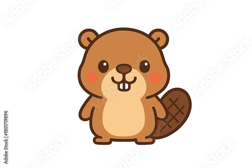 Charming cartoon beaver character with prominent incisors and broad tail