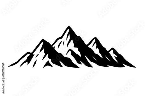 Black silhouette of jagged mountain range peaks graphic design element