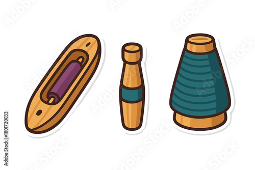 Weaving tools set including shuttle bobbin and cone of thread