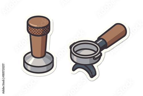 Barista tools for making espresso coffee including tamper and portafilter handle