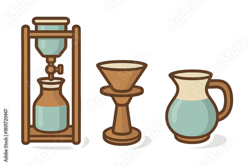 Coffee preparation tools set featuring drip, cold brew, and pour over icons