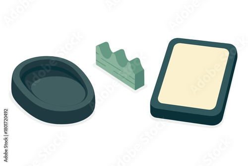 Classic Chinese writing instruments set including inkstone, brush rest, and seal box