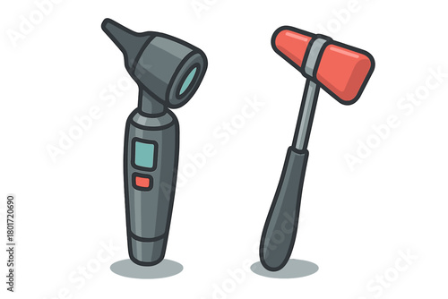 Otoscope and reflex hammer medical diagnostic tools set