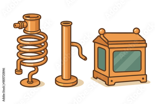 Set of copper components used for home brewing or alcohol distillation equipment