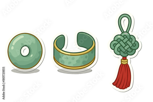 Traditional Chinese jade jewelry and decorative knot stickers set
