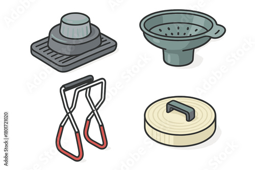 Isometric icons of essential kitchen tools for home canning and food preservation