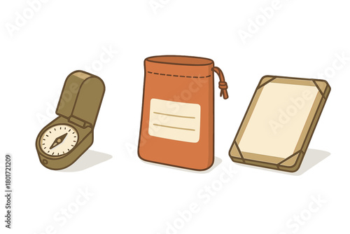 Camping navigation tools set with compass pouch and map case