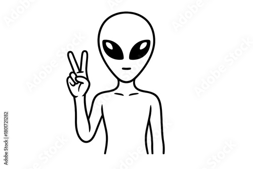 Friendly alien head and torso making peace sign gesture