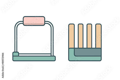 Set of two modern minimalist wooden baby crib rail and toy storage organizer icons