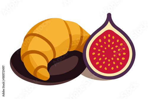 Golden croissant pastry served with fresh sliced fig fruit