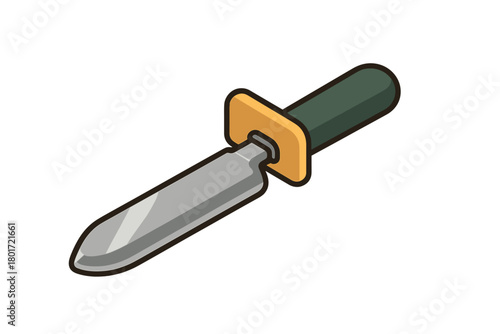 Isometric tactical knife with dark handle and protective guard