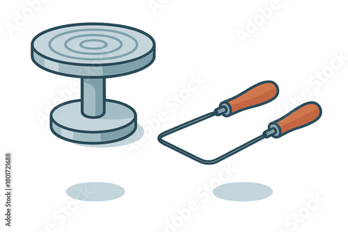 Isometric pottery wheel and wire cutting tool set for ceramics