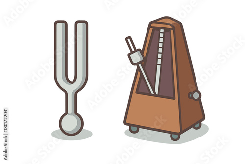 Tuning fork and mechanical metronome musical equipment icons