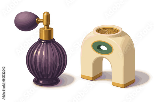 Vintage perfume atomizer and decorative ceramic holder set