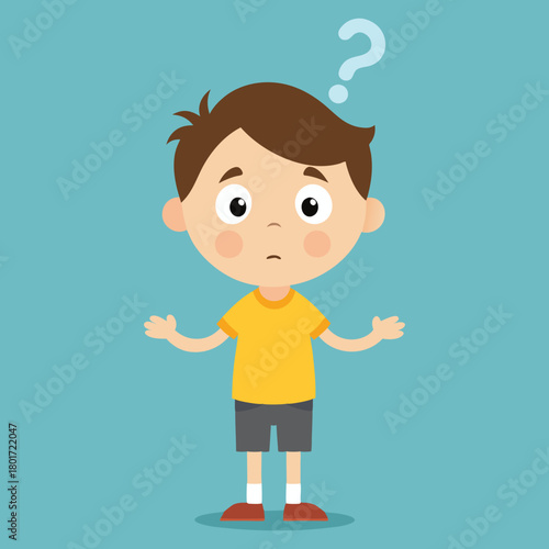 Vector Illustration of Young boy in Doubt – Pensive Character