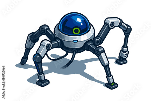 Six-legged robotic drone with glowing blue cockpit dome