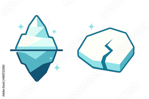 Stylized iceberg and cracked ice floe icons in cool blue tones
