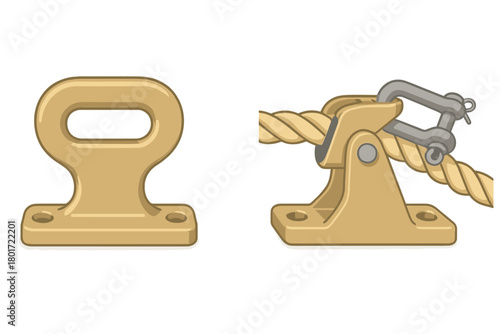 Marine mooring hardware cleat and shackle connection set