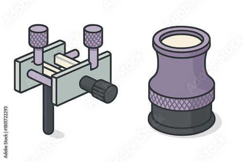 Isometric precision vise clamp and microscope eyepiece assembly components