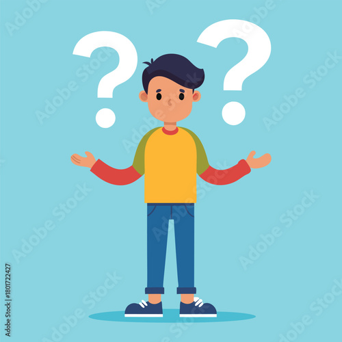 Vector Illustration of Young Man in Doubt – Pensive Character