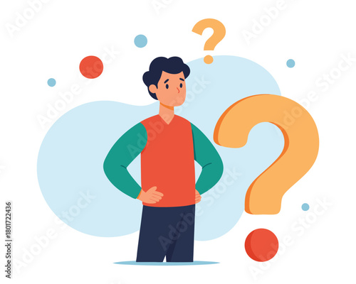 Vector Illustration of Young Man in Doubt – Pensive Character