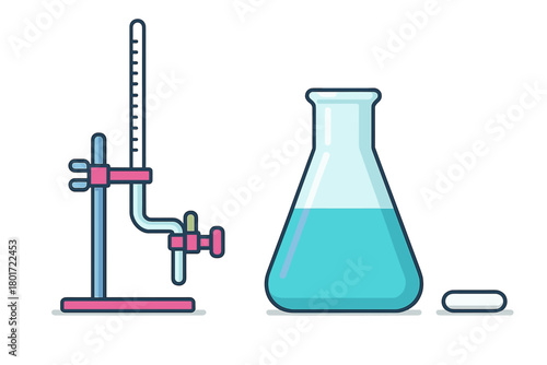 Laboratory titration setup with burette and conical flask for chemical analysis