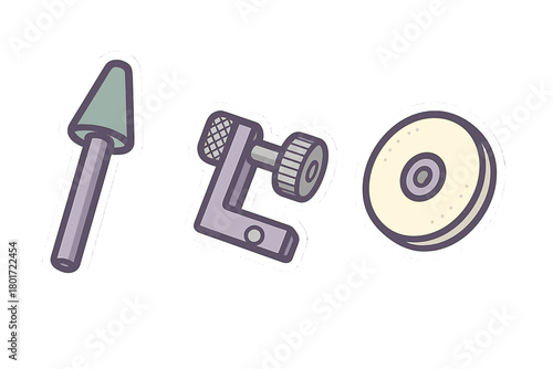 Manicure drill bits and grinding wheel icons set for nail care