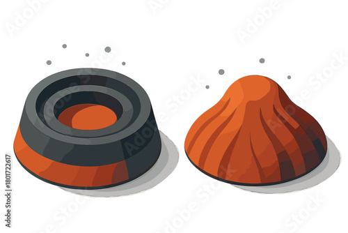 Isometric volcano eruption stages comparison showing crater and lava flow
