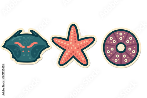 Stylized sea creature and marine life icons for design projects