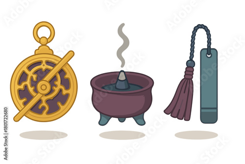 Astrolabe Incense Burner and Decorative Bookmark Set Icons