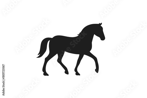 Black silhouette of a walking horse profile on white background