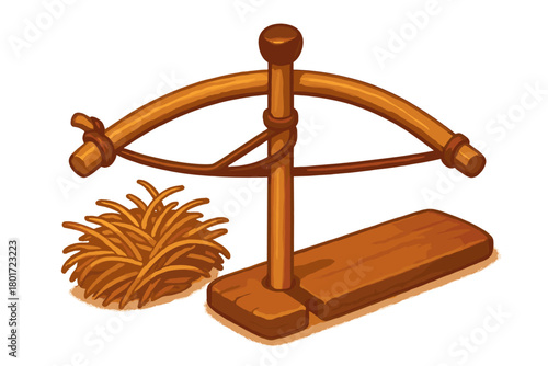 Primitive bow drill set for friction fire starting with tinder bundle