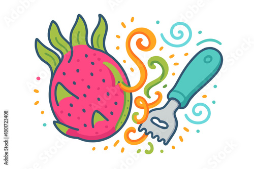Exotic dragon fruit preparation using a citrus zester tool