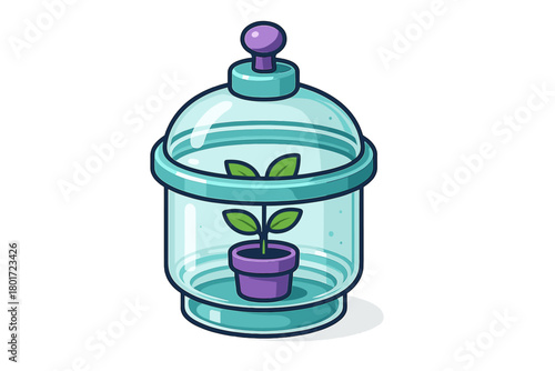 Small green sprout growing inside a glass cloche terrarium