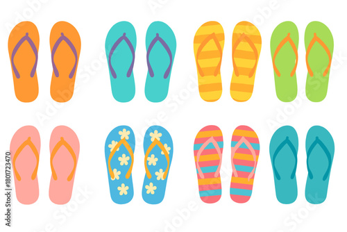 Assortment of vibrant summer flip flops and sandals icons