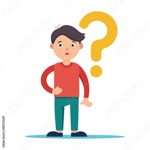 Vector Illustration of Young Man in Doubt – Pensive Character