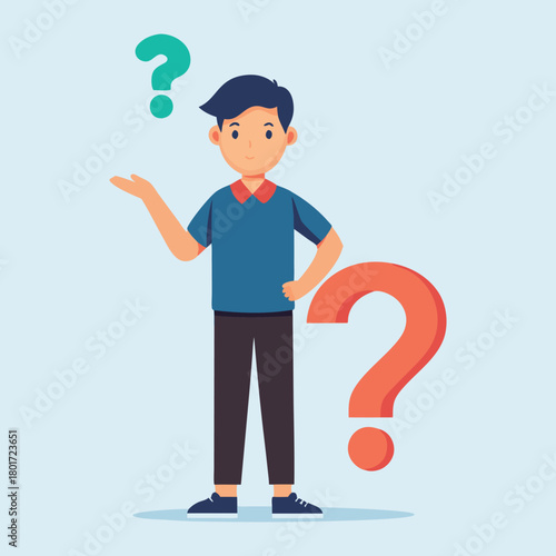 Vector Illustration of Young Man in Doubt – Pensive Character