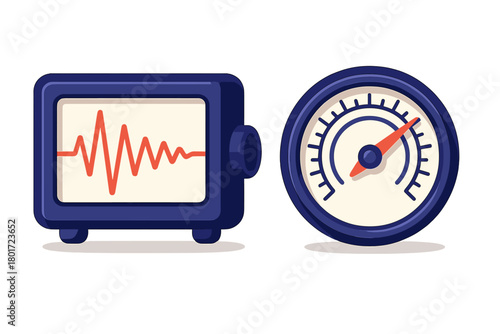 Seismograph reading and pressure gauge instruments collection