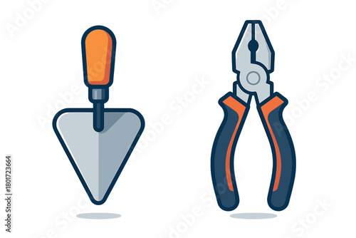 Trowel and pliers hand tool set graphic icon