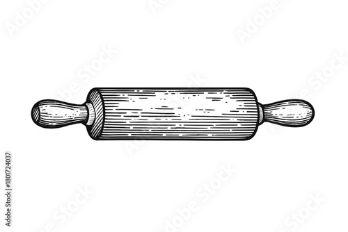 Classic wooden rolling pin kitchen utensil for baking and pastry preparation