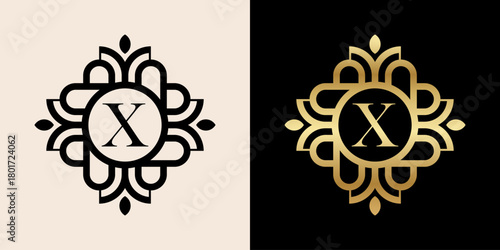 Letter X with luxury ornament logo, for boutique, beauty, shop, jewelry industry, beauty and fashion.