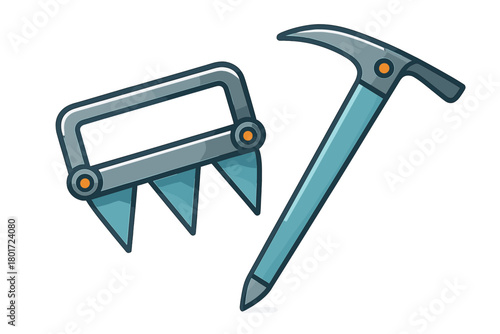Set of ice climbing tools including crampon and ice axe icons